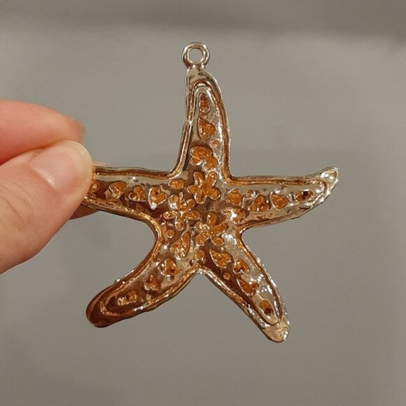 SET Of 2 Necklace Pendants Gold Dipped Genuine Abalone Shell Rhinestone Starfish - Picture 5 of 13